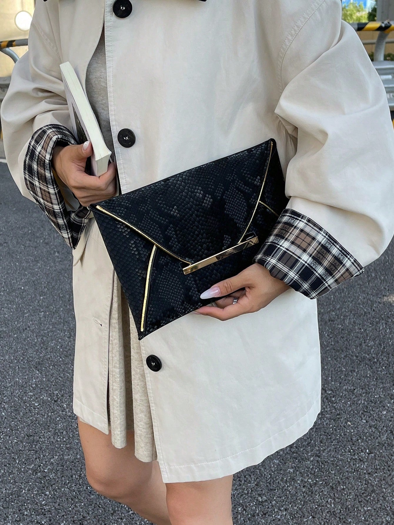 Crocodile Print, Snake Print, Solid Color, Minimalist, Fashionable, Casual PU Clutch, Envelope Bag, Fashionable Clutch Bags For Woman