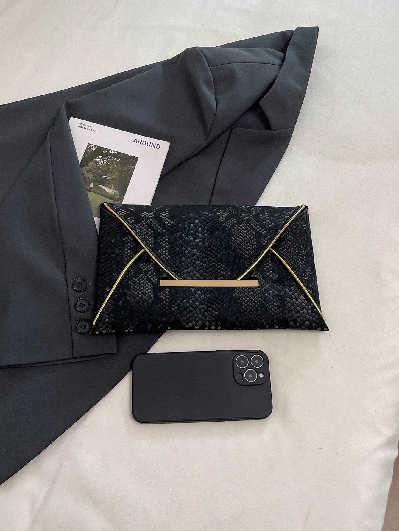 Crocodile Print, Snake Print, Solid Color, Minimalist, Fashionable, Casual PU Clutch, Envelope Bag, Fashionable Clutch Bags For Woman