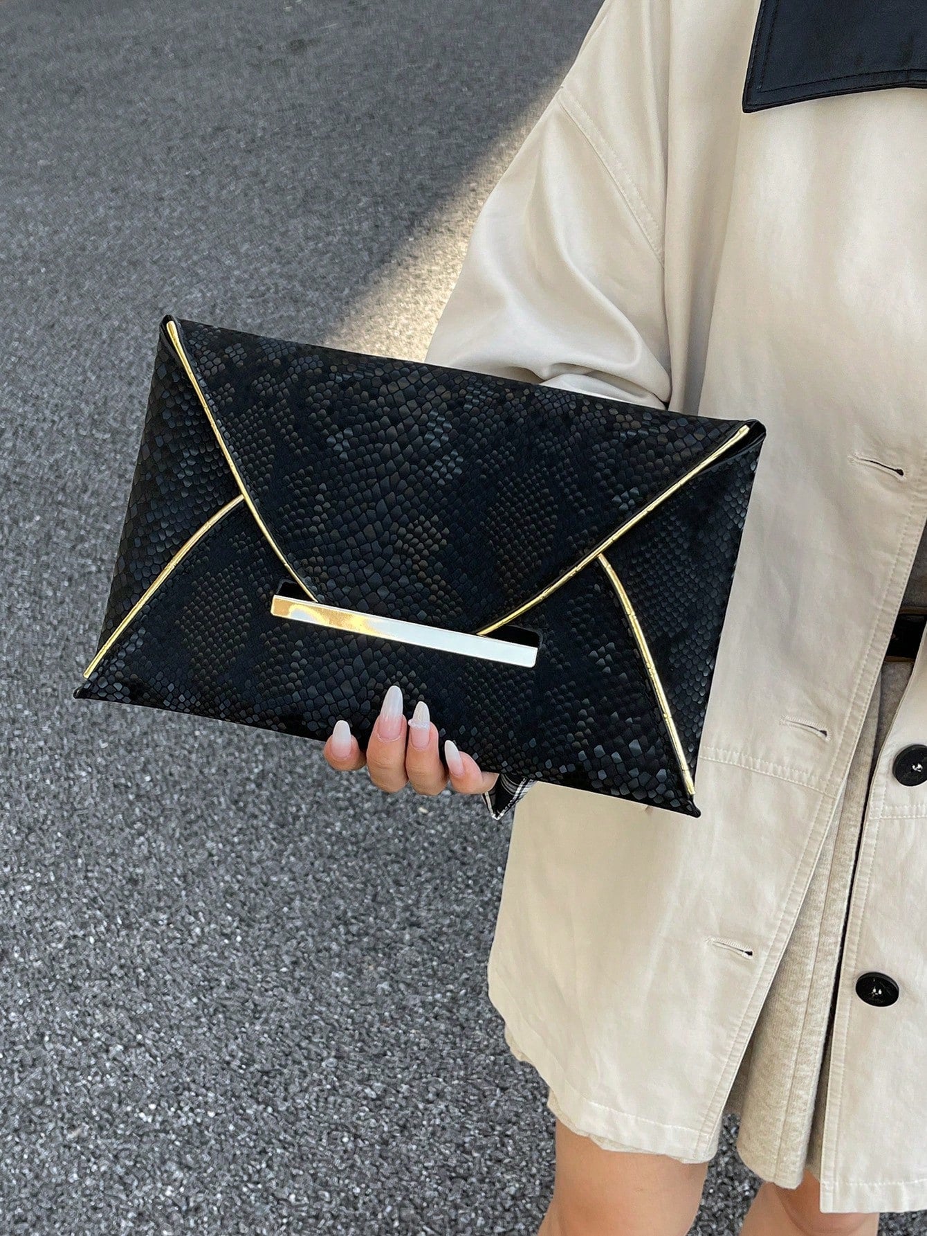 Crocodile Print, Snake Print, Solid Color, Minimalist, Fashionable, Casual PU Clutch, Envelope Bag, Fashionable Clutch Bags For Woman