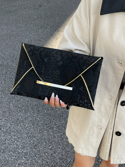 Crocodile Print, Snake Print, Solid Color, Minimalist, Fashionable, Casual PU Clutch, Envelope Bag, Fashionable Clutch Bags For Woman