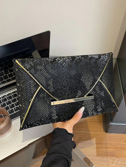 Crocodile Print, Snake Print, Solid Color, Minimalist, Fashionable, Casual PU Clutch, Envelope Bag, Fashionable Clutch Bags For Woman