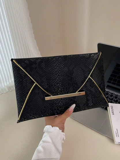 Crocodile Print, Snake Print, Solid Color, Minimalist, Fashionable, Casual PU Clutch, Envelope Bag, Fashionable Clutch Bags For Woman