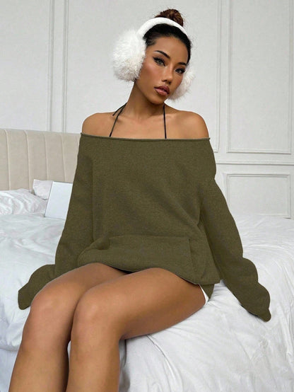 Flirla Solid Color Raglan Sleeve Pocket Design Casual Pullover Sweatshirt,Long Sleeve Tops Graduation,Back To School Outfits,Graduation,Teacher Outfits For Women,Back To School Fall Outfit