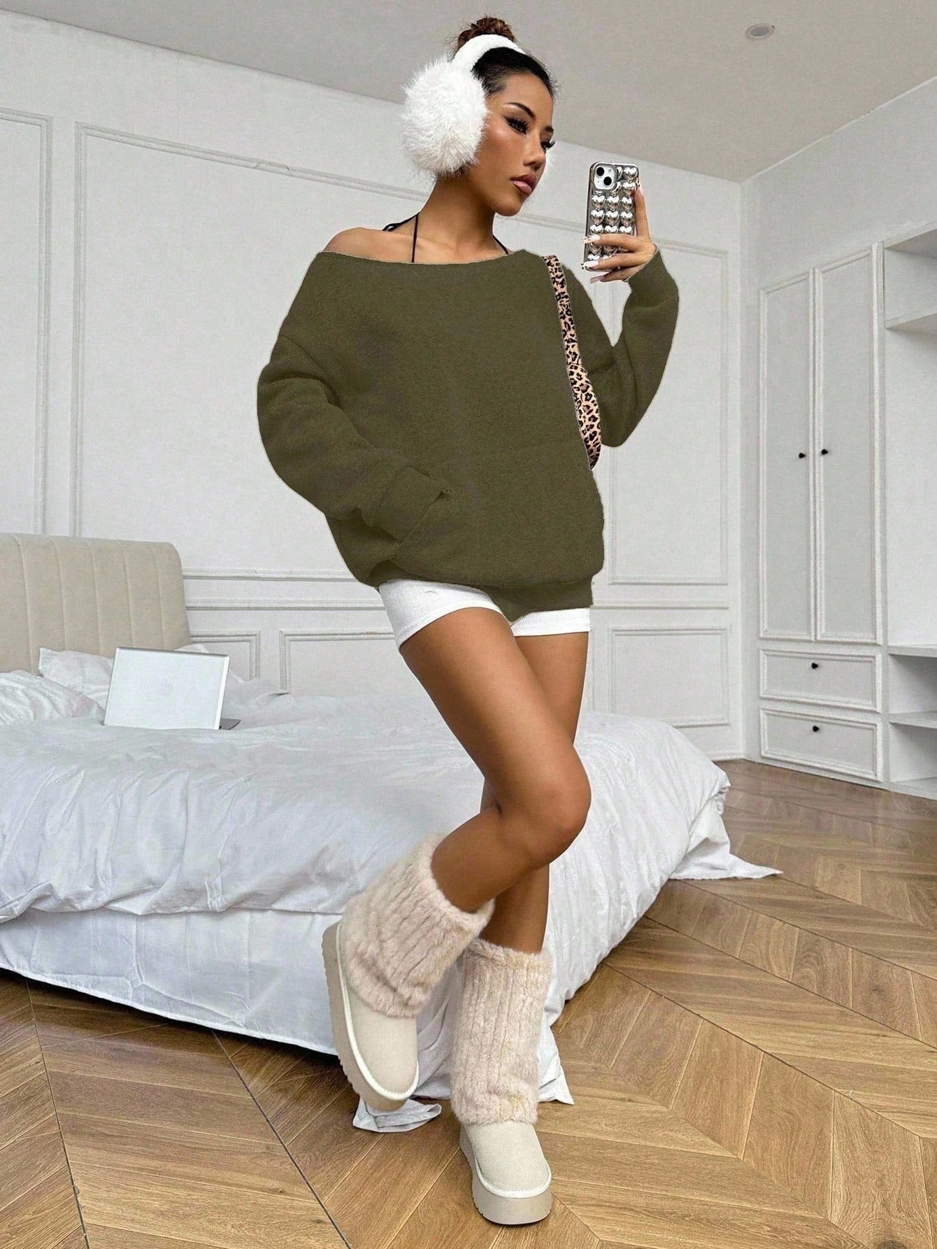 Flirla Solid Color Raglan Sleeve Pocket Design Casual Pullover Sweatshirt,Long Sleeve Tops Graduation,Back To School Outfits,Graduation,Teacher Outfits For Women,Back To School Fall Outfit