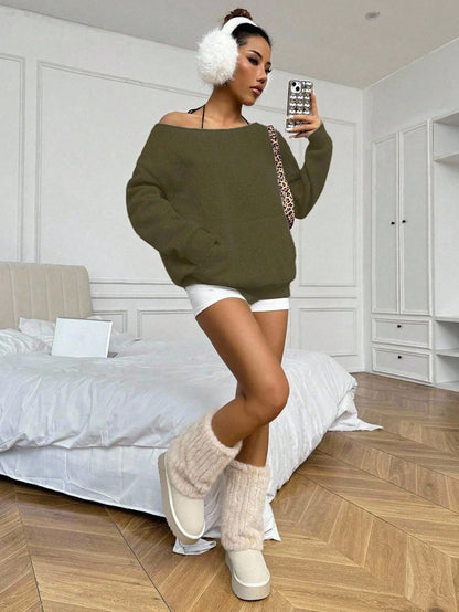 Flirla Solid Color Raglan Sleeve Pocket Design Casual Pullover Sweatshirt,Long Sleeve Tops Graduation,Back To School Outfits,Graduation,Teacher Outfits For Women,Back To School Fall Outfit