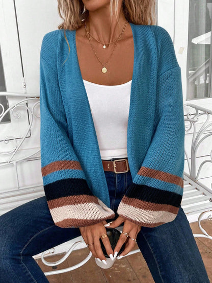 EMERY ROSE Women's Long Sleeve Colorblock Striped Cardigan, Casual Daily Wear,Long Sleeve Tops,Knitted Sweater