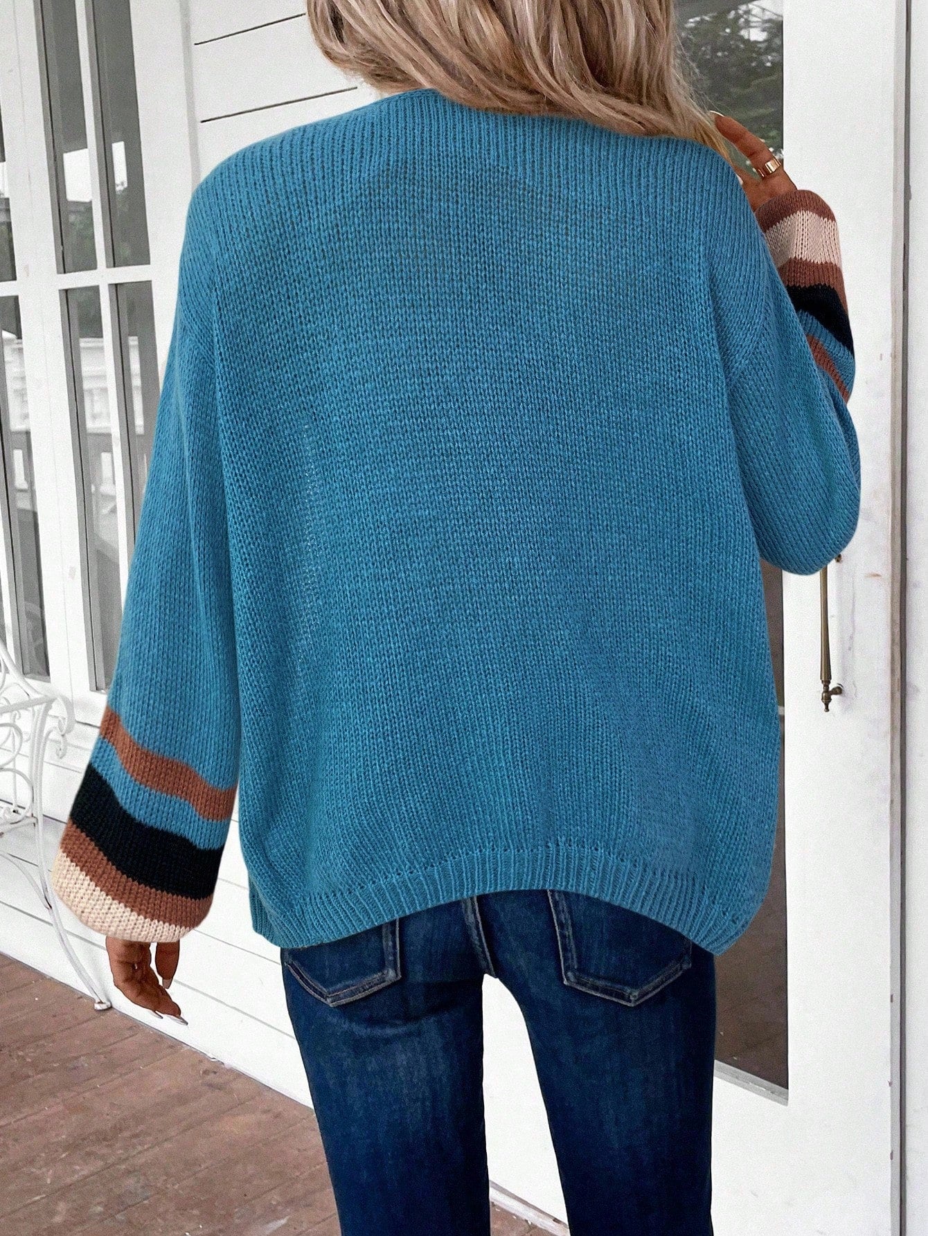 EMERY ROSE Women's Long Sleeve Colorblock Striped Cardigan, Casual Daily Wear,Long Sleeve Tops,Knitted Sweater