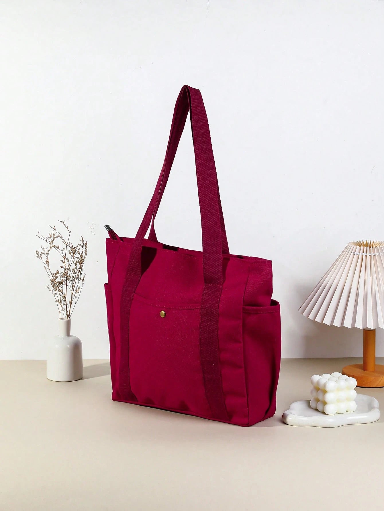 SHEIN X Milania Multi Pocket Tote Bag For Women Canvas Bag With Handle Bag Large Capacity Purse Reusable Handbag, Canvas Tote Bag, Perfect For Daily Use And Travel, Tote Bags For Students, Multiple Compartments, Perfect For Beach