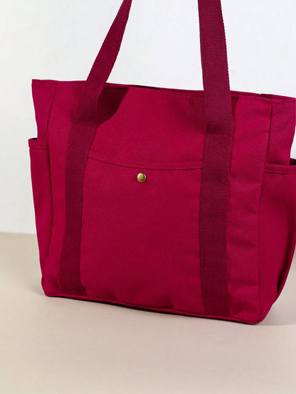 SHEIN X Milania Multi Pocket Tote Bag For Women Canvas Bag With Handle Bag Large Capacity Purse Reusable Handbag, Canvas Tote Bag, Perfect For Daily Use And Travel, Tote Bags For Students, Multiple Compartments, Perfect For Beach