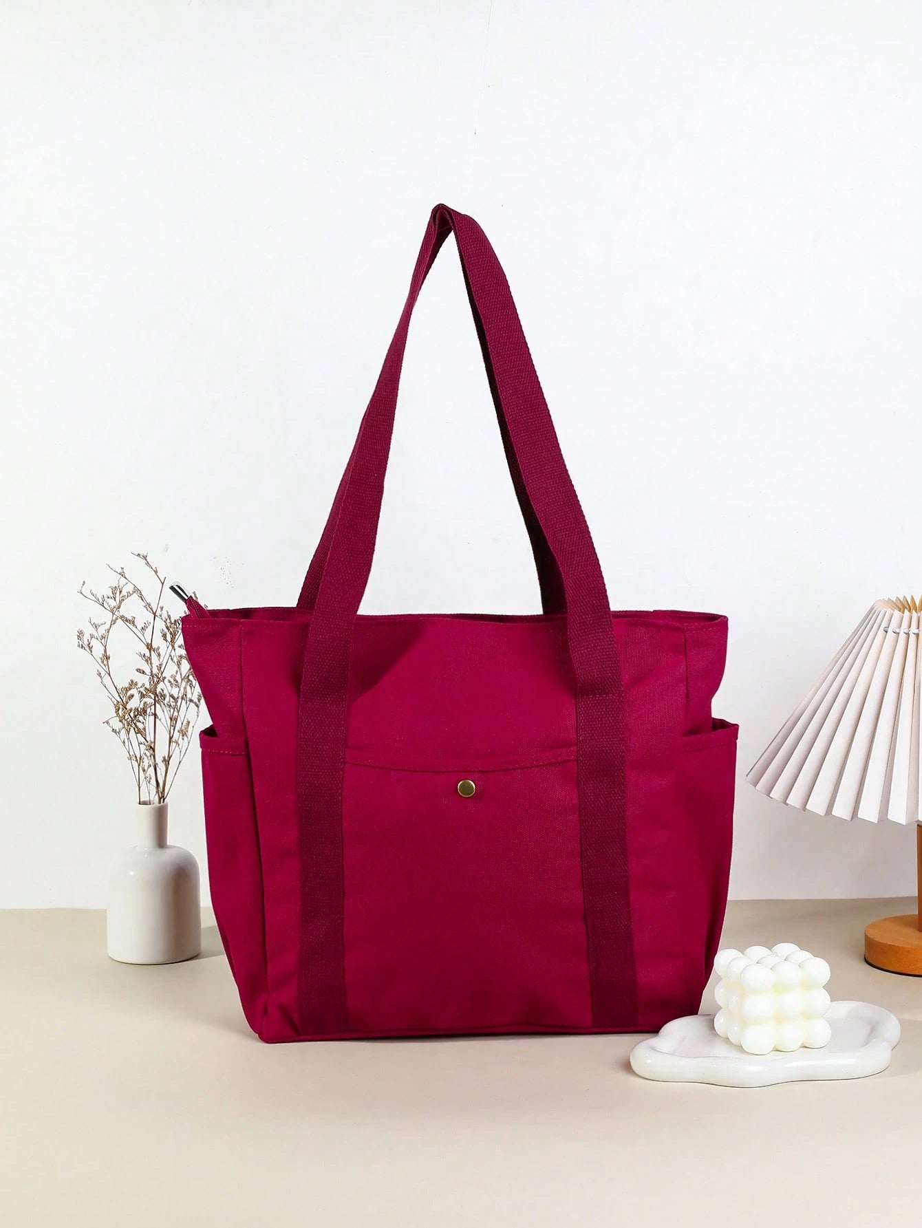 SHEIN X Milania Multi Pocket Tote Bag For Women Canvas Bag With Handle Bag Large Capacity Purse Reusable Handbag, Canvas Tote Bag, Perfect For Daily Use And Travel, Tote Bags For Students, Multiple Compartments, Perfect For Beach