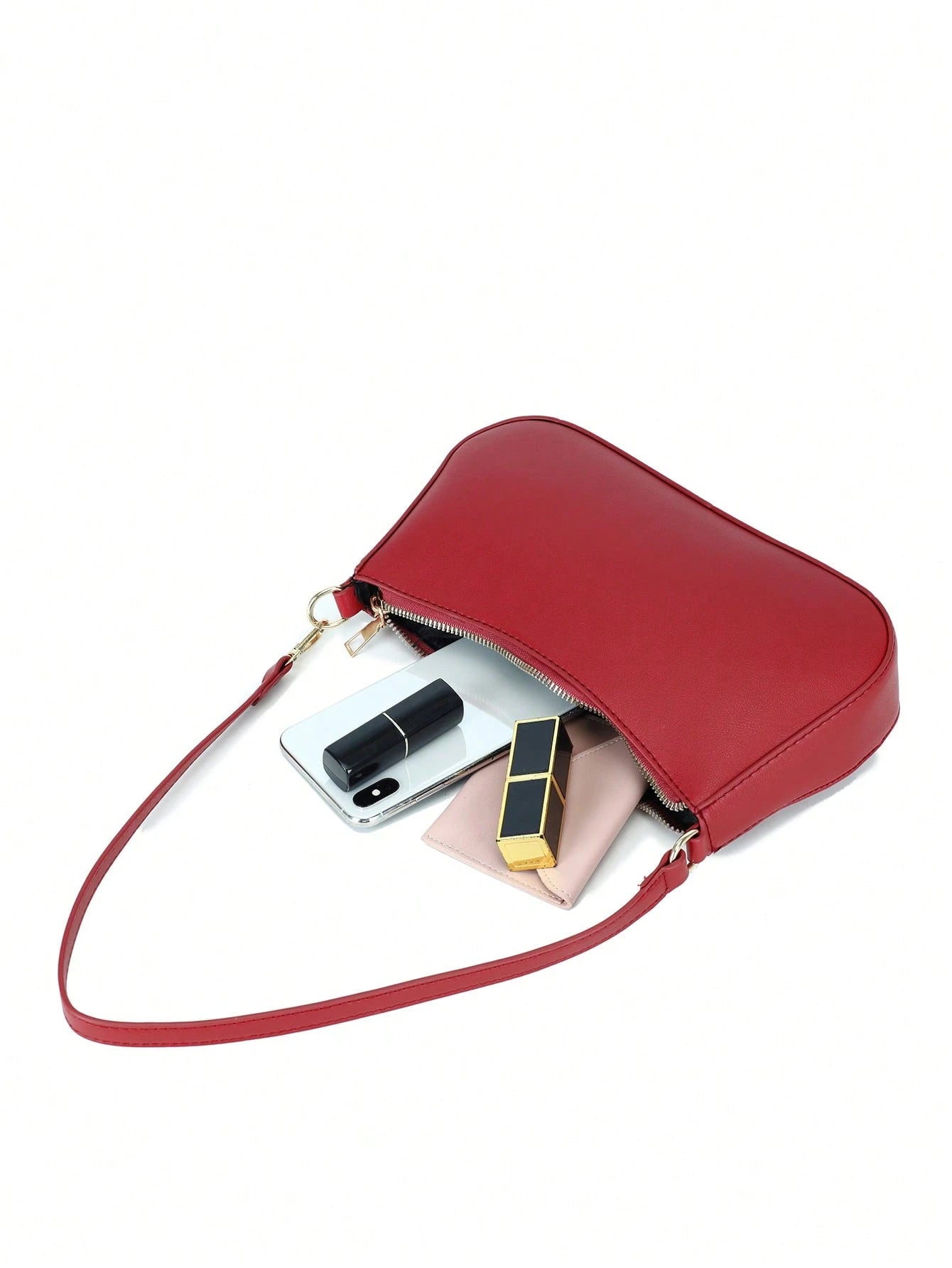 Artificial Patent Leather Minimalist Hobo Bag, Perfect For Music Festival