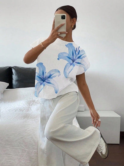 Siren Gaze Women's Casual Elegant Short Sleeve Knit Sweater, Suitable For Summer,Knitted Sweater