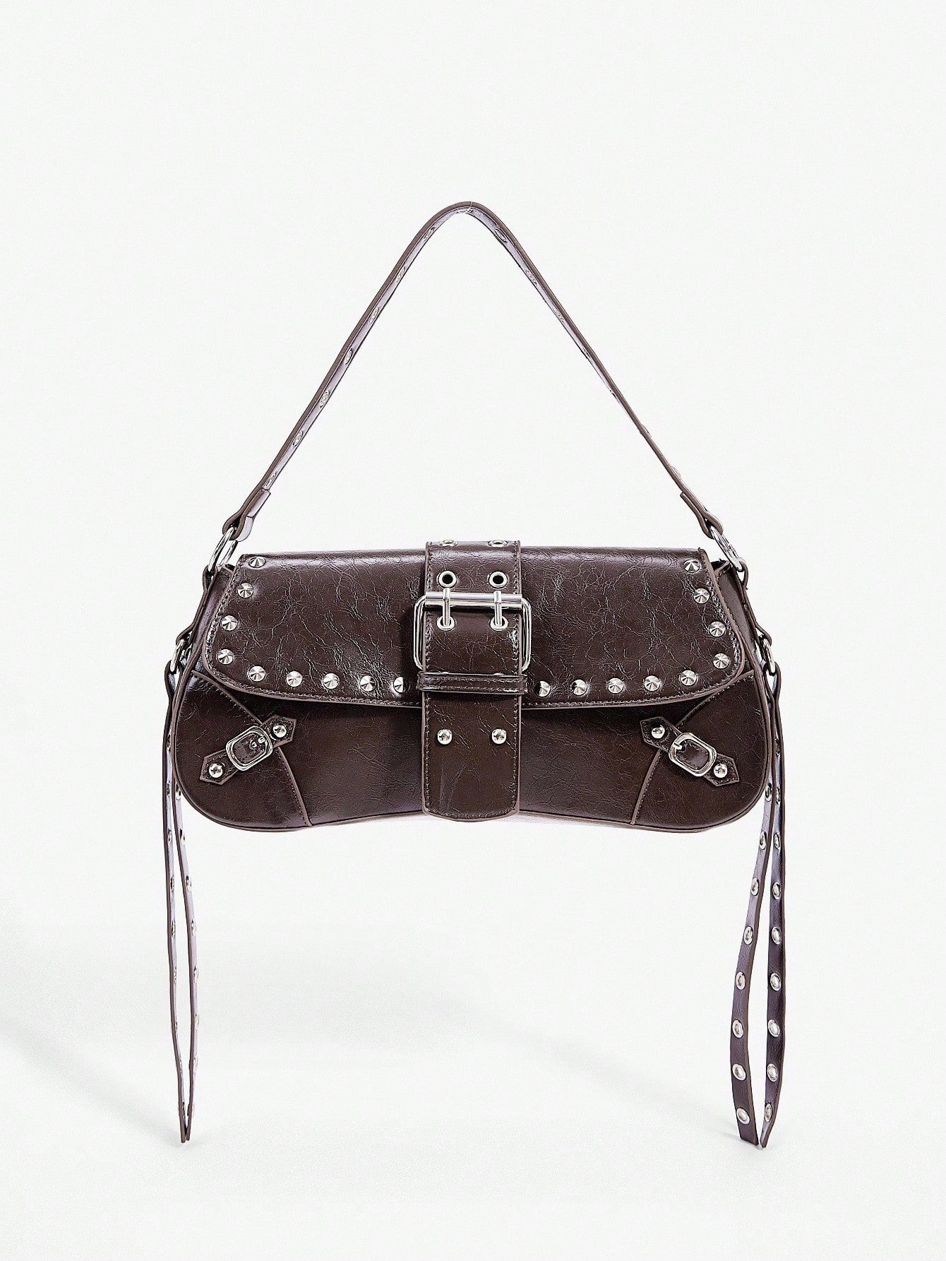 SHEIN X Lucía Bellido SHEIN SXY Fashionable Black Stud Shoulder Bag For Women, Versatile, Shopping Bag, Cool, Street Bag, Teenagers