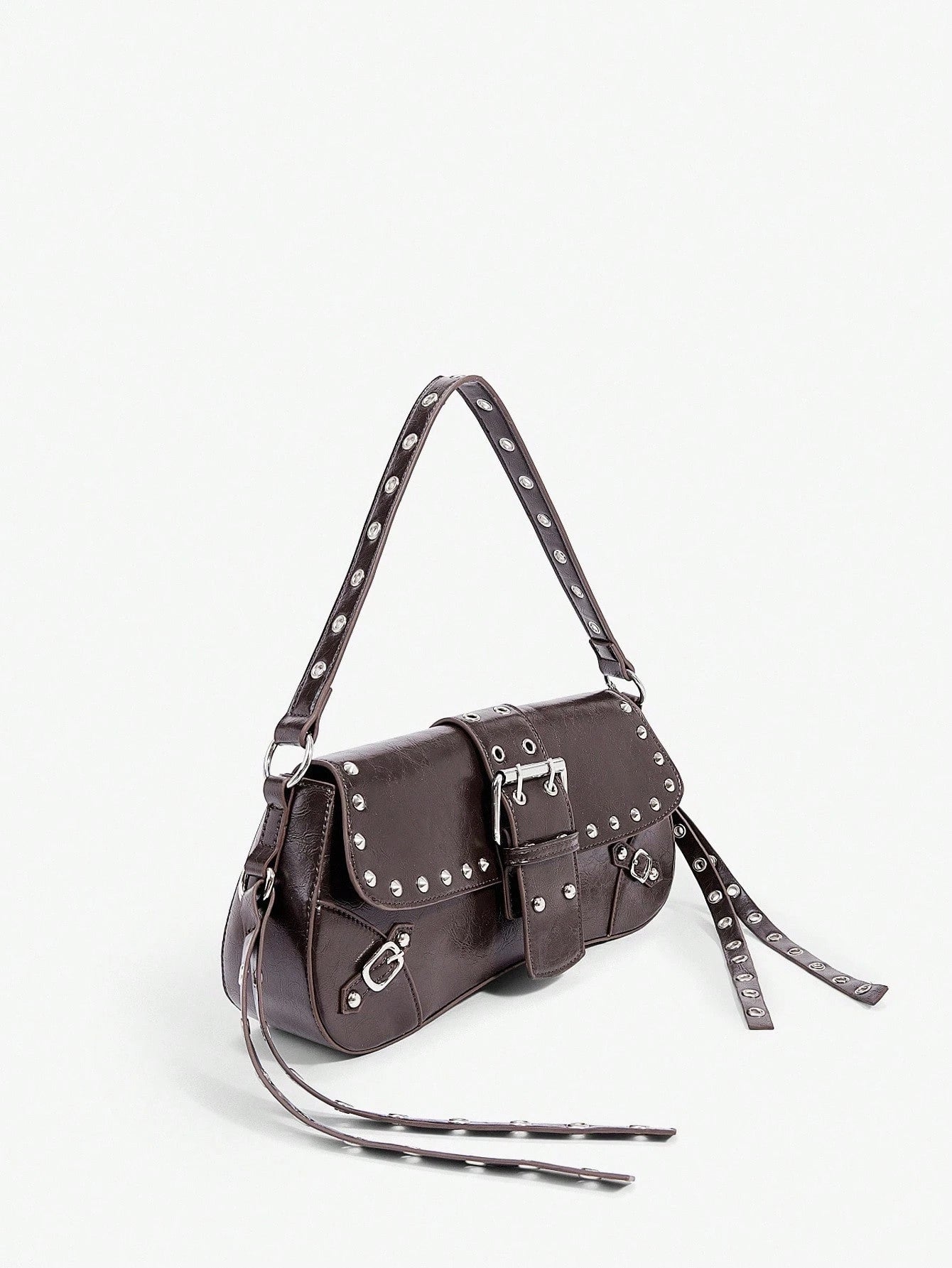 SHEIN X Lucía Bellido SHEIN SXY Fashionable Black Stud Shoulder Bag For Women, Versatile, Shopping Bag, Cool, Street Bag, Teenagers