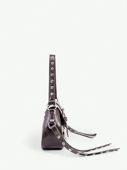 SHEIN X Lucía Bellido SHEIN SXY Fashionable Black Stud Shoulder Bag For Women, Versatile, Shopping Bag, Cool, Street Bag, Teenagers