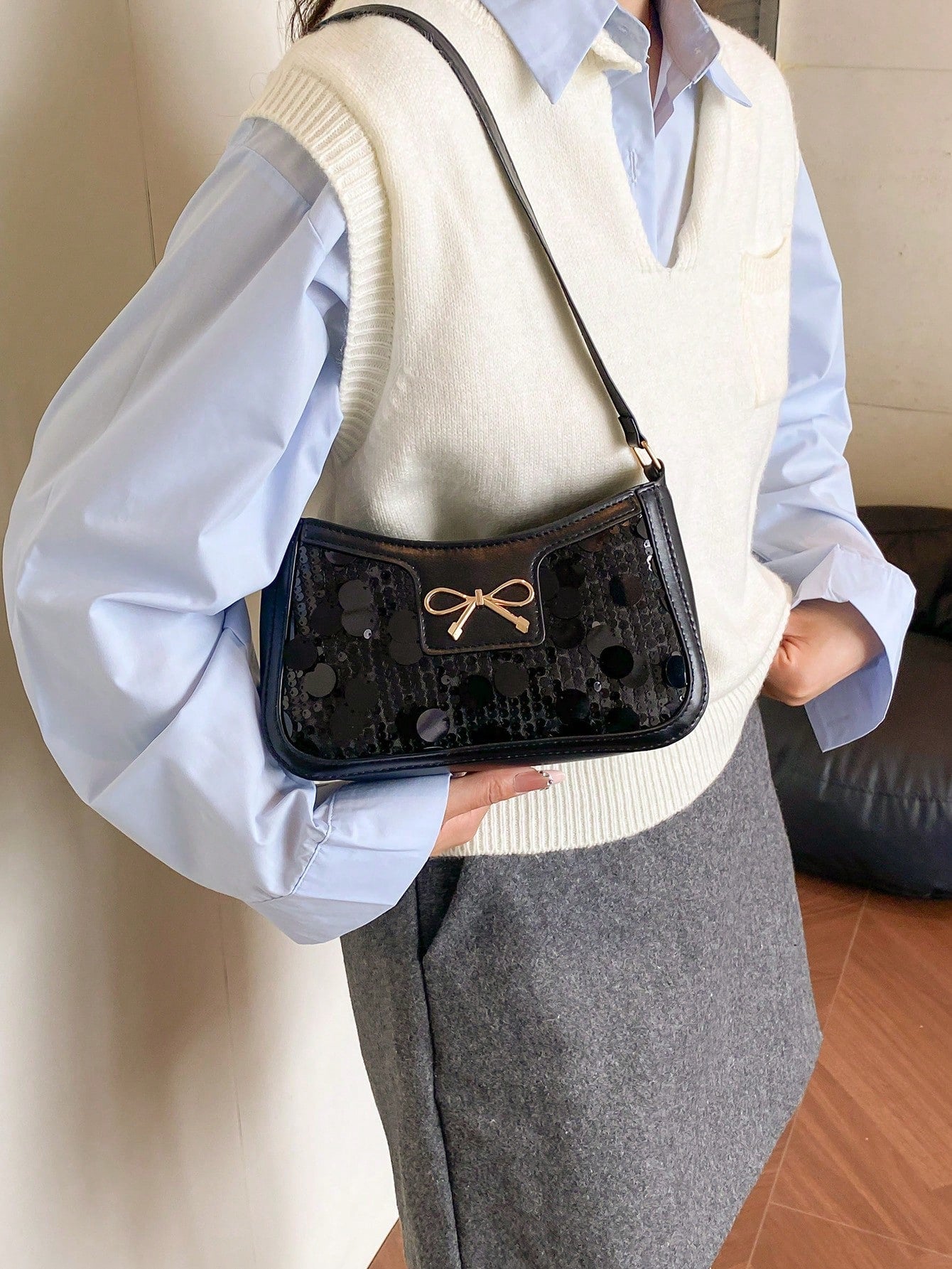 Elegant Crescent-Shaped Underarm Shoulder Bag For Women, Chic Casual Fashion, Solid Color Underarm Bag