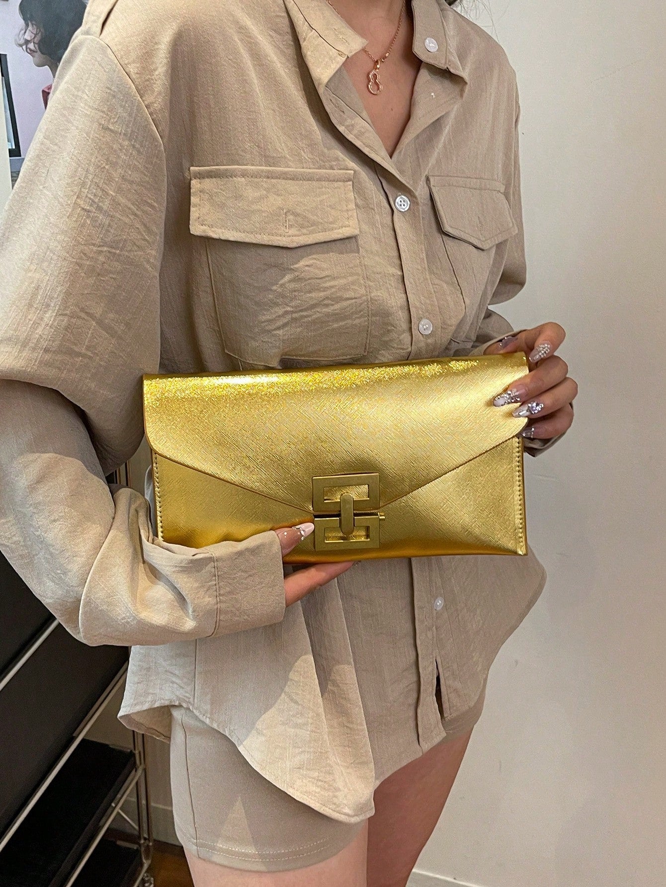 Crocodile Print, Snake Print, Solid Color, Minimalist, Fashionable, Casual PU Clutch, Envelope Bag, Fashionable Clutch Bags For Woman