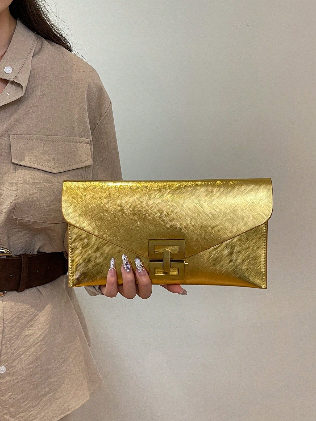 Crocodile Print, Snake Print, Solid Color, Minimalist, Fashionable, Casual PU Clutch, Envelope Bag, Fashionable Clutch Bags For Woman