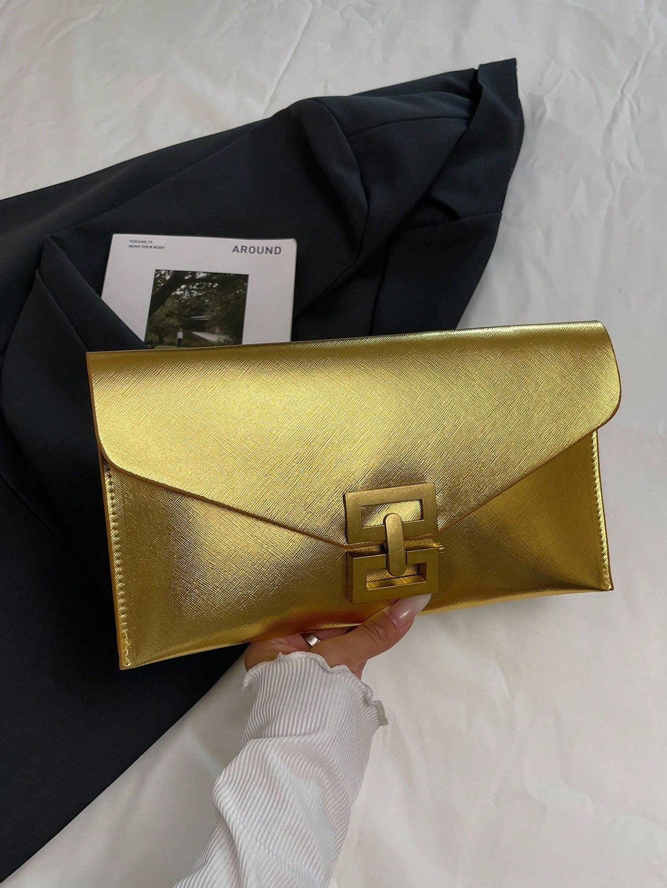 Crocodile Print, Snake Print, Solid Color, Minimalist, Fashionable, Casual PU Clutch, Envelope Bag, Fashionable Clutch Bags For Woman