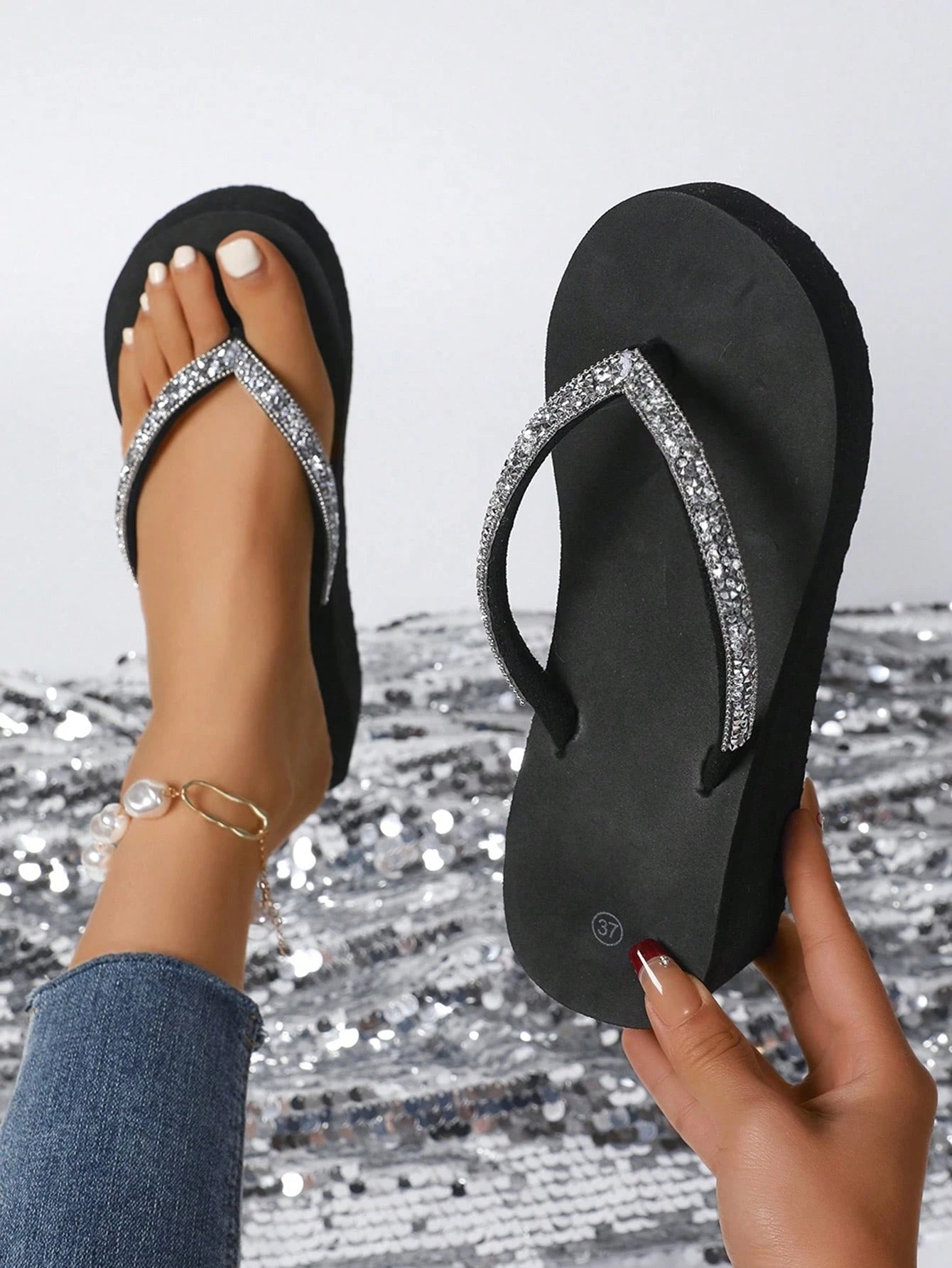 Women's Summer Fashion Thick Heel Platform Wedge High Heel Flip-Flops Beach Slipper With Slip-Resistant Sole, Perfect For Outdoor Beach Wedding