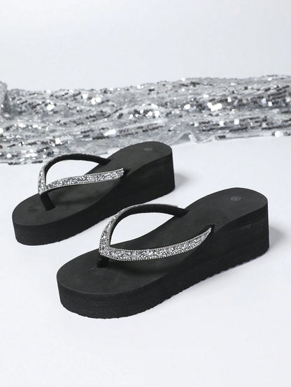 Women's Summer Fashion Thick Heel Platform Wedge High Heel Flip-Flops Beach Slipper With Slip-Resistant Sole, Perfect For Outdoor Beach Wedding