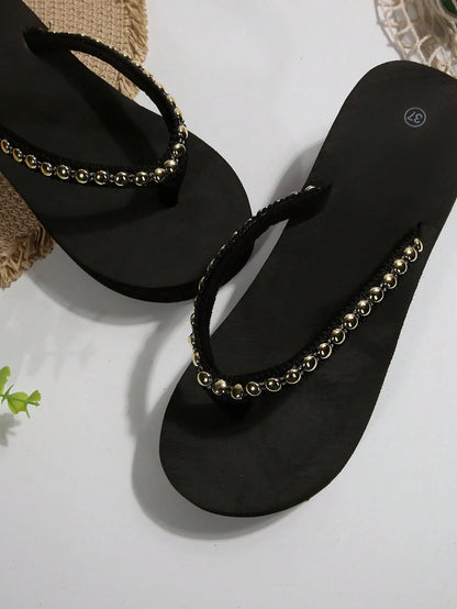 Women's Summer Fashion Thick Heel Platform Wedge High Heel Flip-Flops Beach Slipper With Slip-Resistant Sole, Perfect For Outdoor Beach Wedding