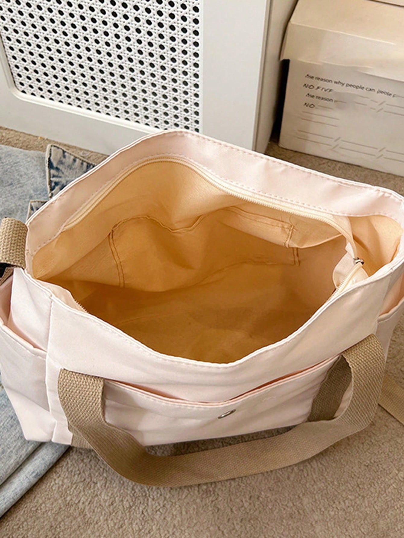 SHEIN X Milania Multi Pocket Tote Bag For Women Canvas Bag With Handle Bag Large Capacity Purse Reusable Handbag, Canvas Tote Bag, Perfect For Daily Use And Travel, Tote Bags For Students, Multiple Compartments, Perfect For Beach