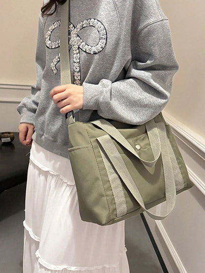 SHEIN X Milania Multi Pocket Tote Bag For Women Canvas Bag With Handle Bag Large Capacity Purse Reusable Handbag, Canvas Tote Bag, Perfect For Daily Use And Travel, Tote Bags For Students, Multiple Compartments, Perfect For Beach