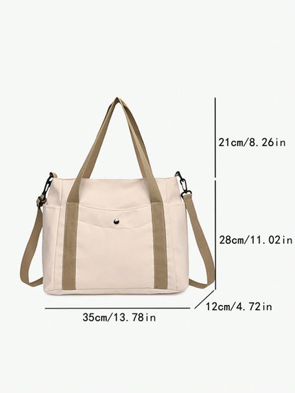 SHEIN X Milania Multi Pocket Tote Bag For Women Canvas Bag With Handle Bag Large Capacity Purse Reusable Handbag, Canvas Tote Bag, Perfect For Daily Use And Travel, Tote Bags For Students, Multiple Compartments, Perfect For Beach
