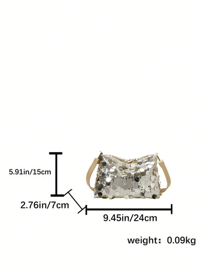 1pc Gold-Tone Glittery Crescent Moon Shape PVC Shoulder Bag For Women