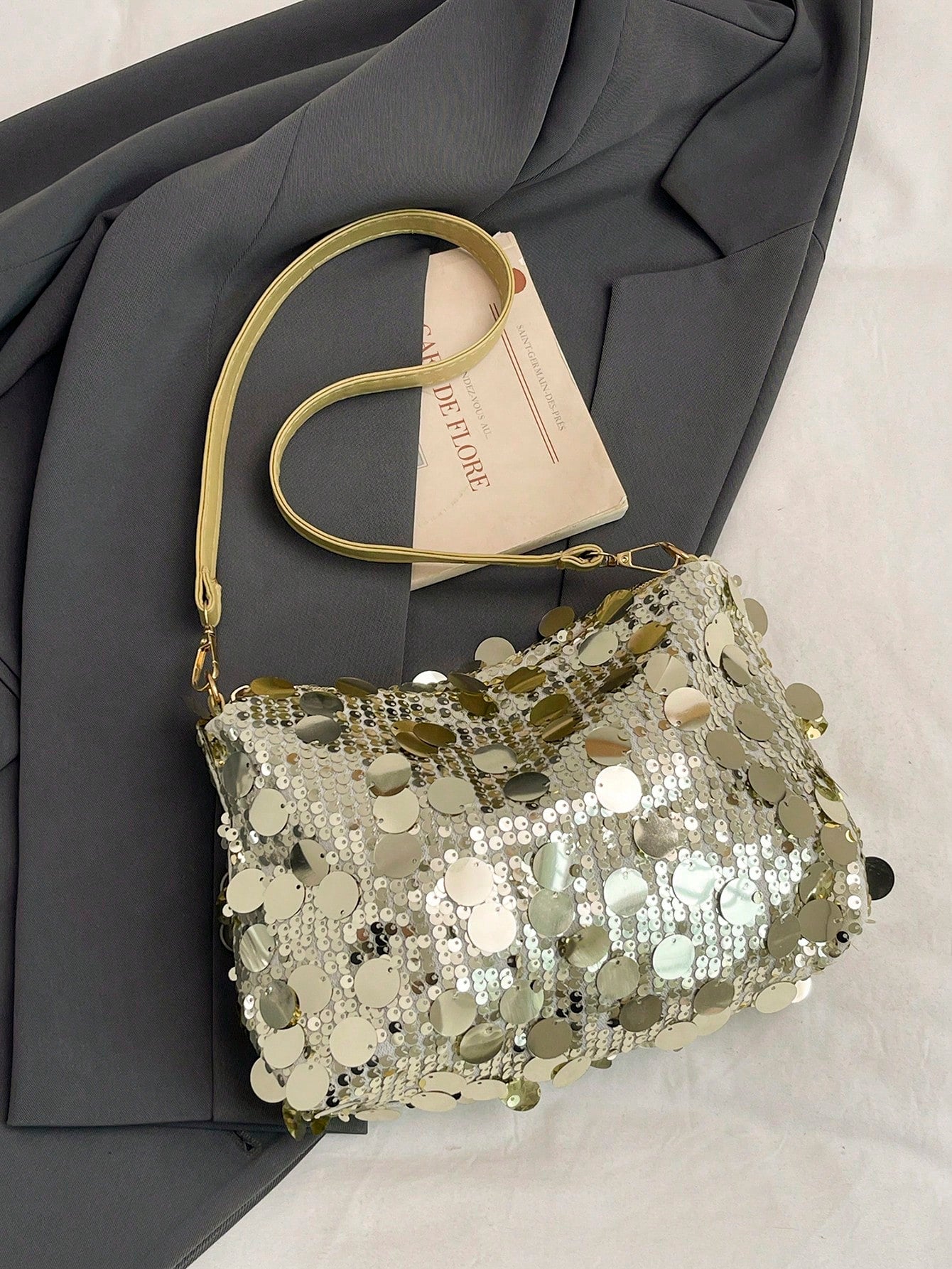 1pc Gold-Tone Glittery Crescent Moon Shape PVC Shoulder Bag For Women