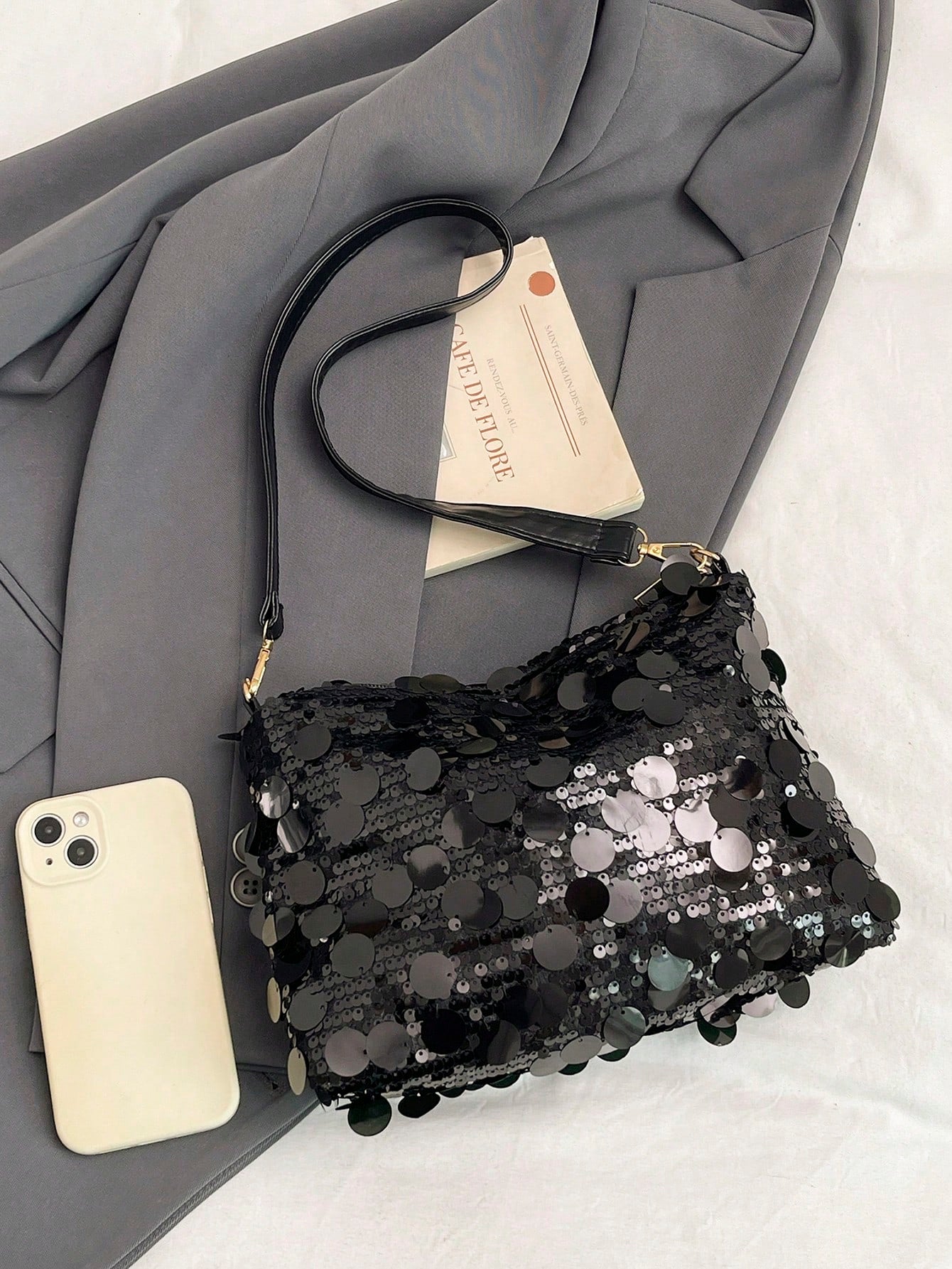 1pc Gold-Tone Glittery Crescent Moon Shape PVC Shoulder Bag For Women