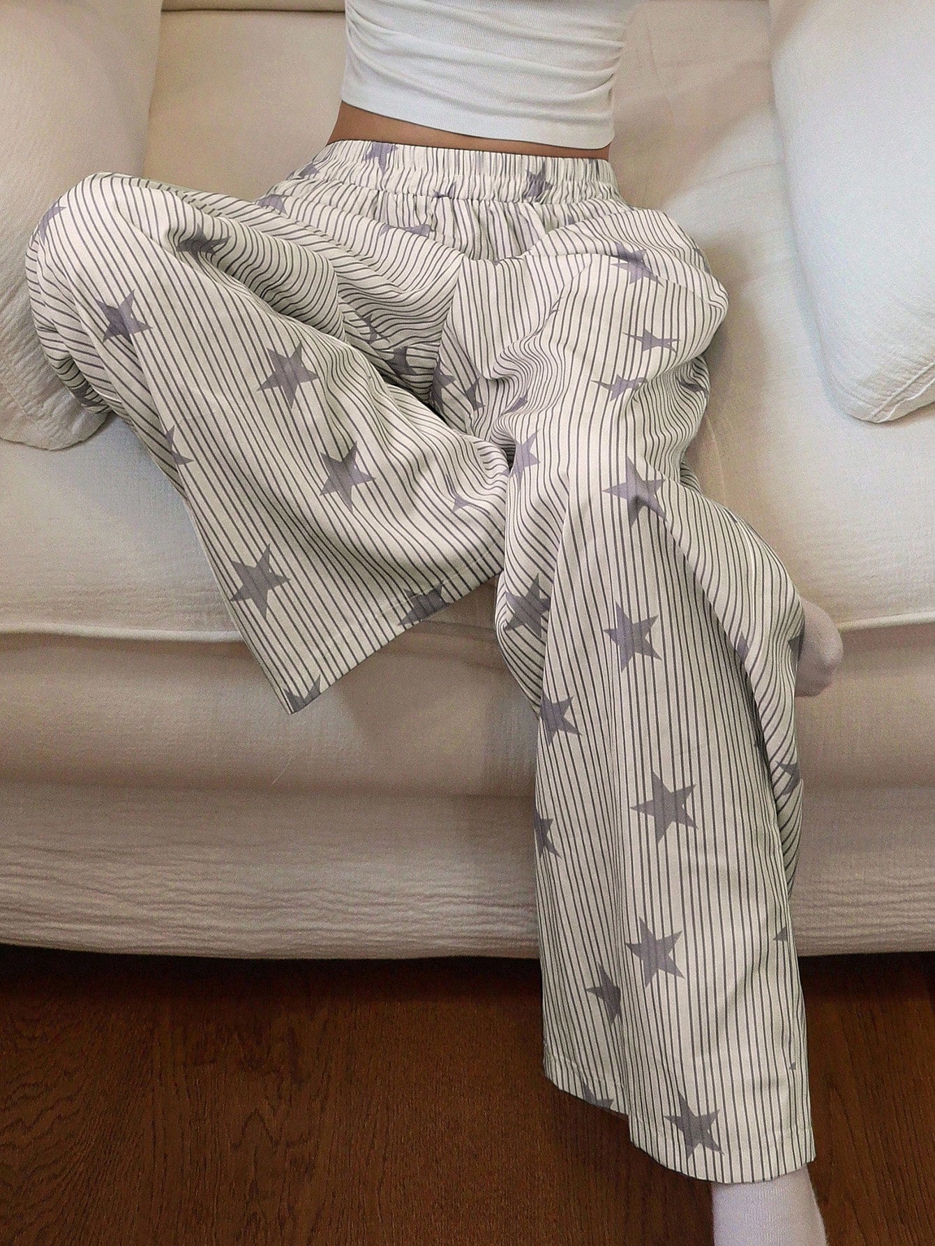DAZY Striped & Star Print Loose Fit Pajama Pants For Women