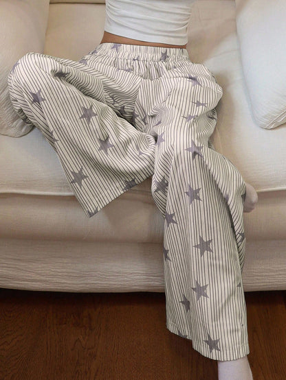 DAZY Striped & Star Print Loose Fit Pajama Pants For Women