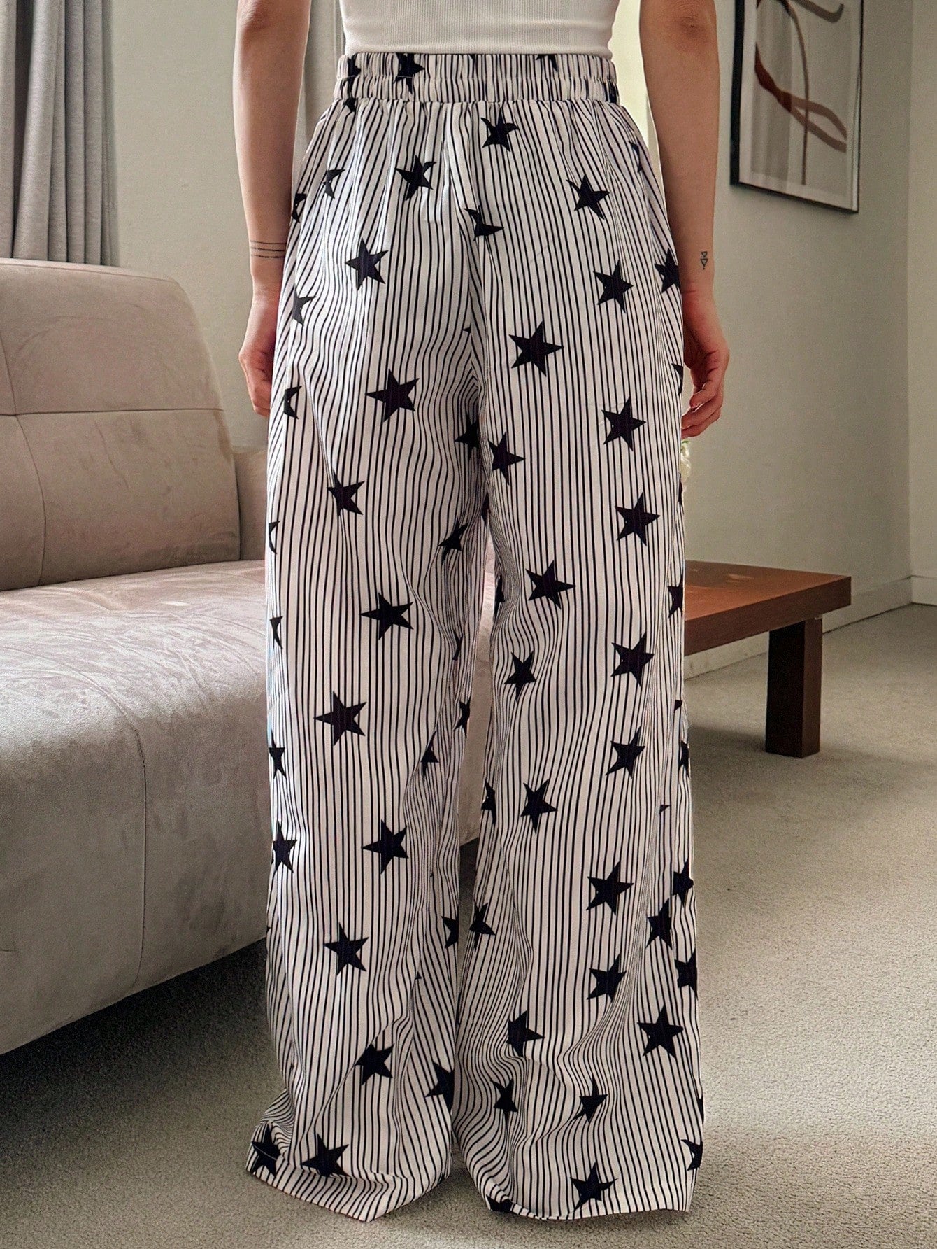 DAZY Striped & Star Print Loose Fit Pajama Pants For Women
