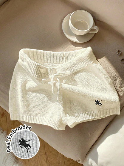 Comfortcana Women Casual Skinny Knit Pants, Versatile, Small Logo Embroidered