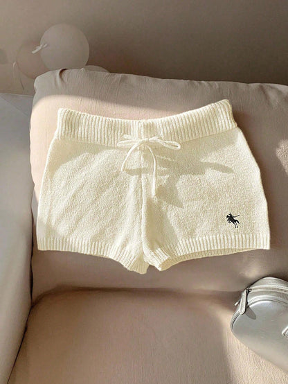 Comfortcana Women Casual Skinny Knit Pants, Versatile, Small Logo Embroidered