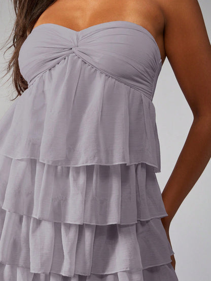 MISSGUIDED Strapless Mini Dress Tiered Ruffle Party Cocktail Wedding Guest Bridesmaid Twist Front Empire Waist