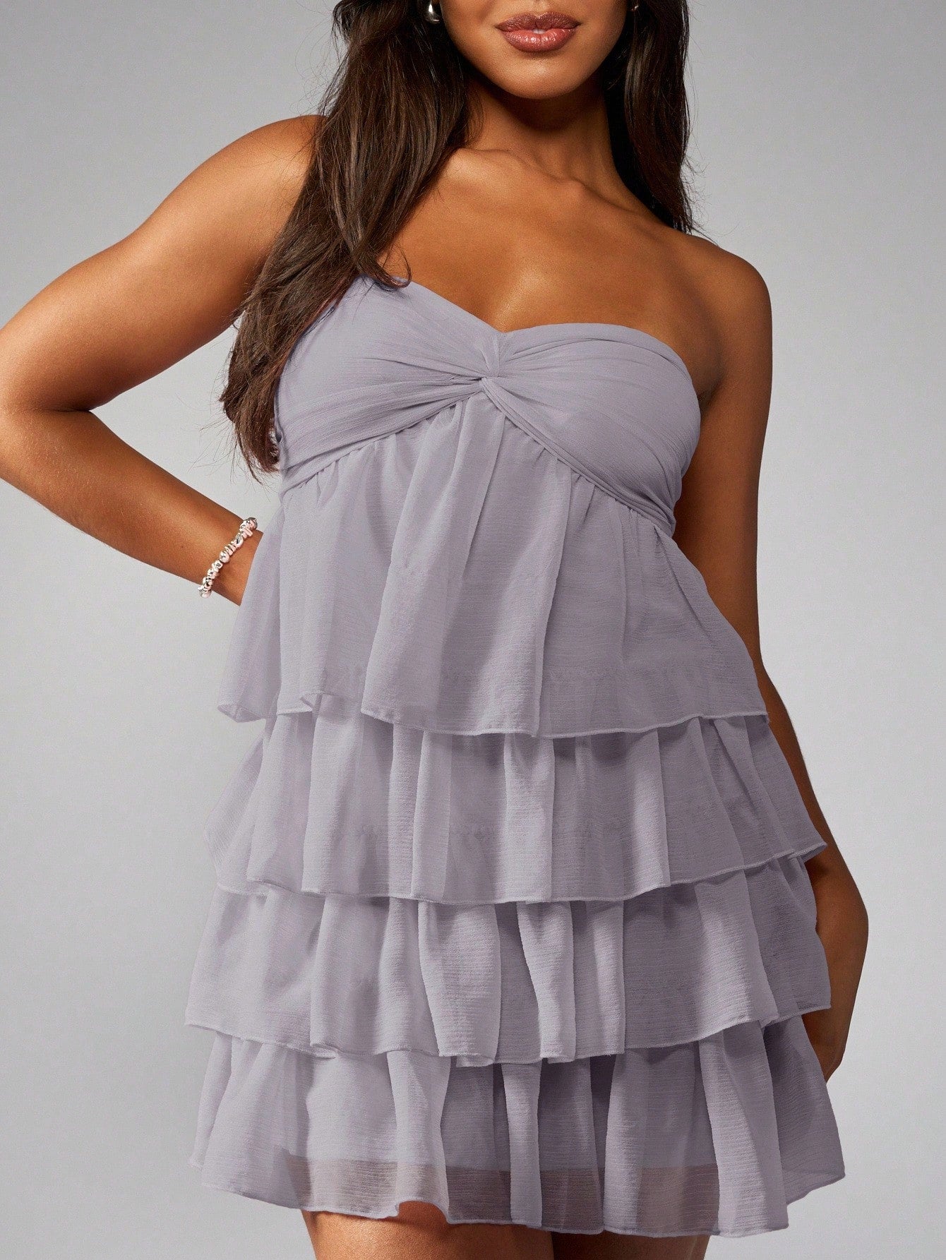 MISSGUIDED Strapless Mini Dress Tiered Ruffle Party Cocktail Wedding Guest Bridesmaid Twist Front Empire Waist