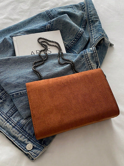 1pc Minimalist Fashion Indentation Diamond Shape Square Bag Lock Closure Flap Opening Metal Chain Shoulder Bag Suitable For Women's Daily Casual Use