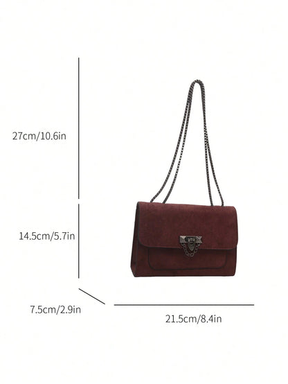 1pc Minimalist Fashion Indentation Diamond Shape Square Bag Lock Closure Flap Opening Metal Chain Shoulder Bag Suitable For Women's Daily Casual Use