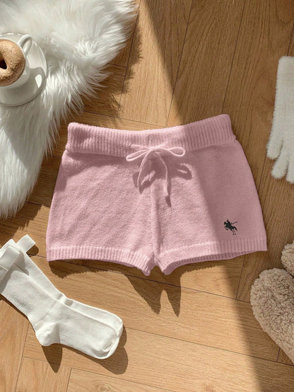 Comfortcana Women Casual Skinny Knit Pants, Versatile, Small Logo Embroidered