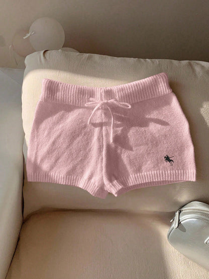 Comfortcana Women Casual Skinny Knit Pants, Versatile, Small Logo Embroidered