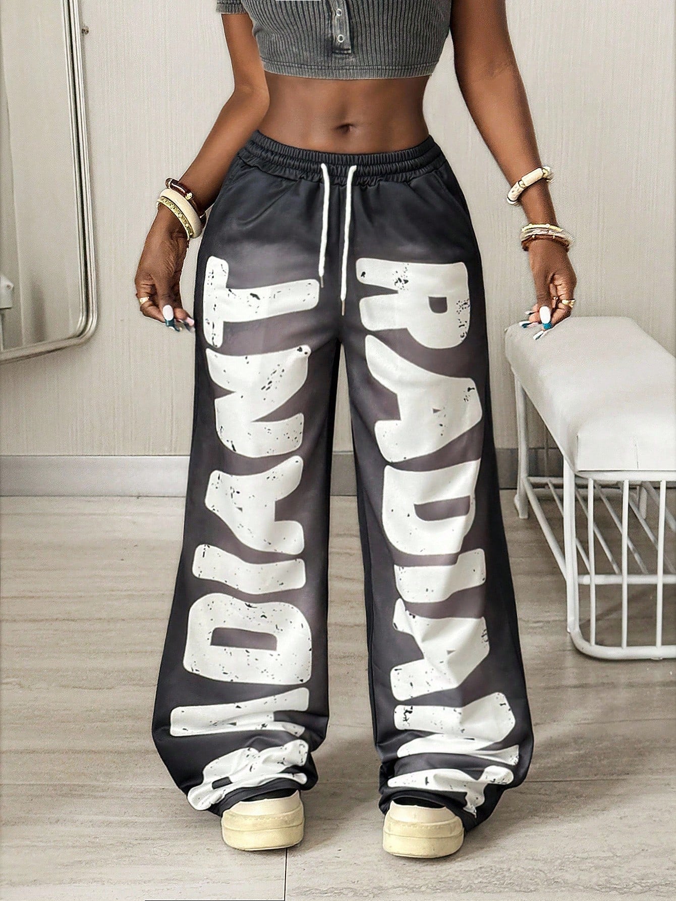 Coolane Women's Spring/Summer Casual Camo Print Drawstring Waist Wide Leg Pants