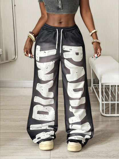 Coolane Women's Spring/Summer Casual Camo Print Drawstring Waist Wide Leg Pants