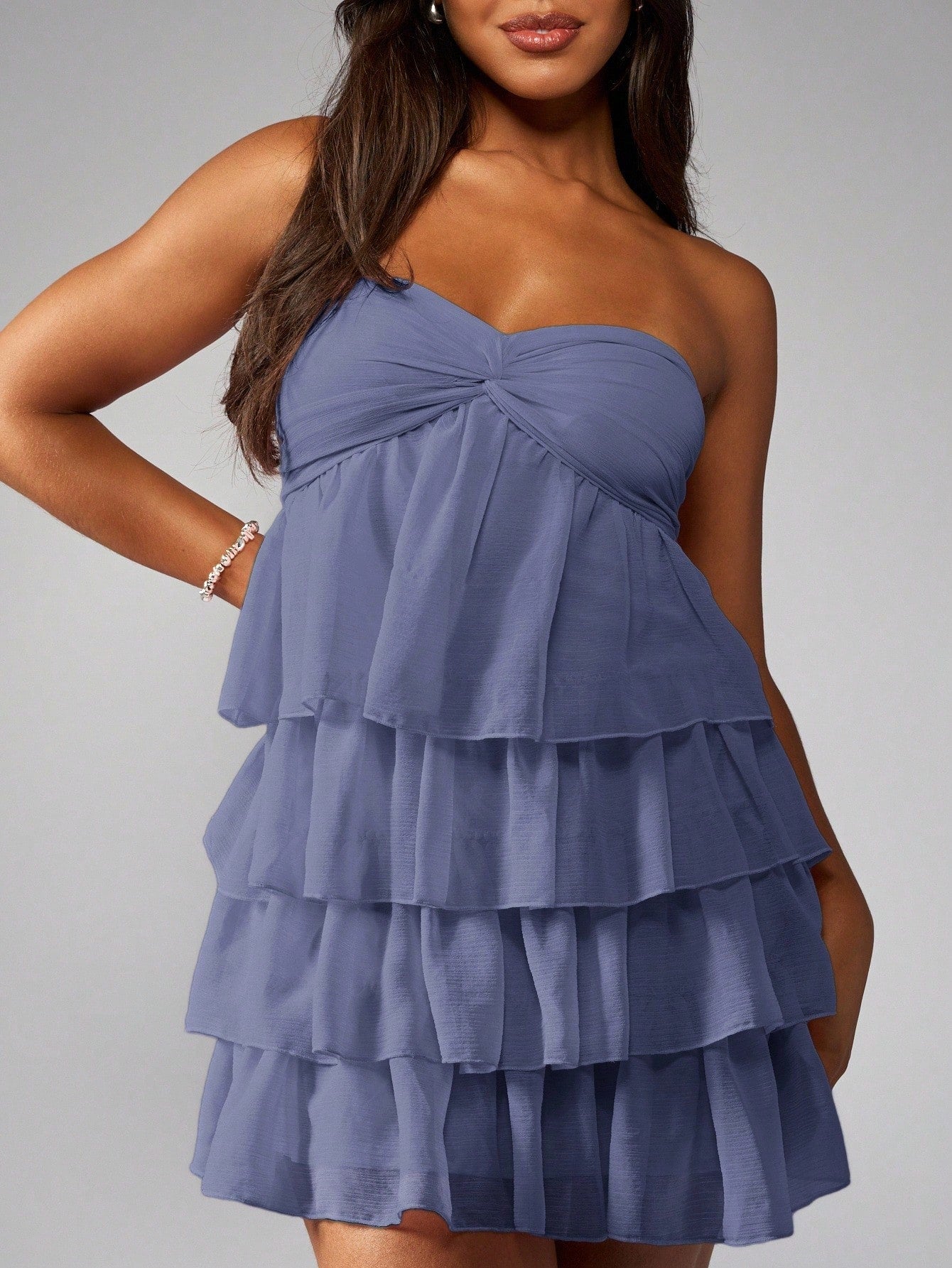 MISSGUIDED Strapless Mini Dress Tiered Ruffle Party Cocktail Wedding Guest Bridesmaid Twist Front Empire Waist