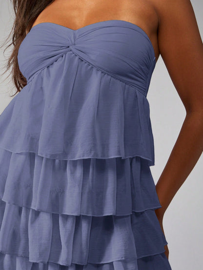 MISSGUIDED Strapless Mini Dress Tiered Ruffle Party Cocktail Wedding Guest Bridesmaid Twist Front Empire Waist