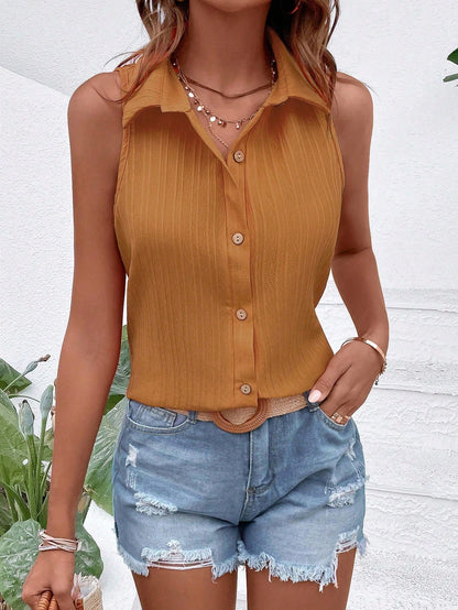 EMERY ROSE Sleeveless Button-Up Minimalist Casual Blouse Women Shirt
