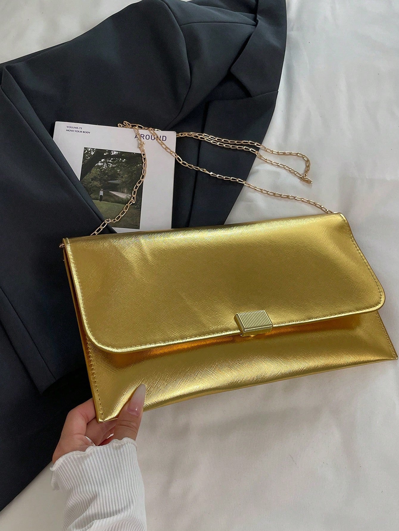 Crocodile Print, Snake Print, Solid Color, Minimalist, Fashionable, Casual PU Clutch, Envelope Bag, Fashionable Clutch Bags For Woman