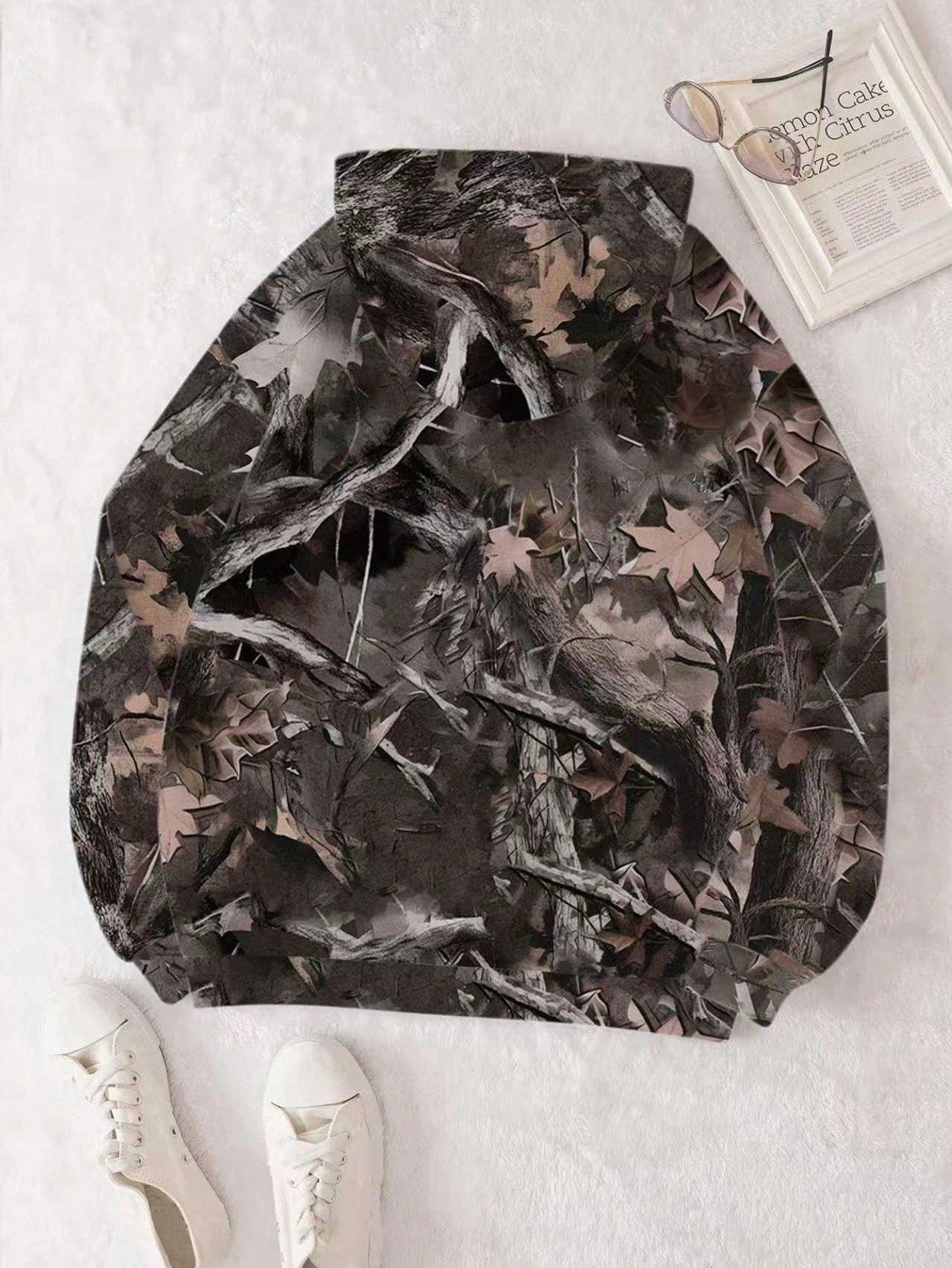 INAWLY Women's Casual Branch Print Long Sleeve Loose Hooded Sweatshirt,Graduation,Teacher,Back To School Pullover Fall